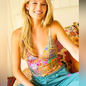 Natural Life Deep V-Neck Cami - Patchwork